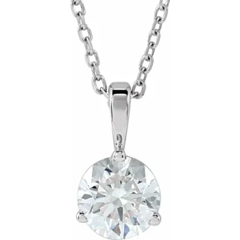 3/4 CT White Gold Diamond Solitaire 3-Prong Necklace