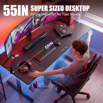 55 Inch Gaming Desk with LED Lights